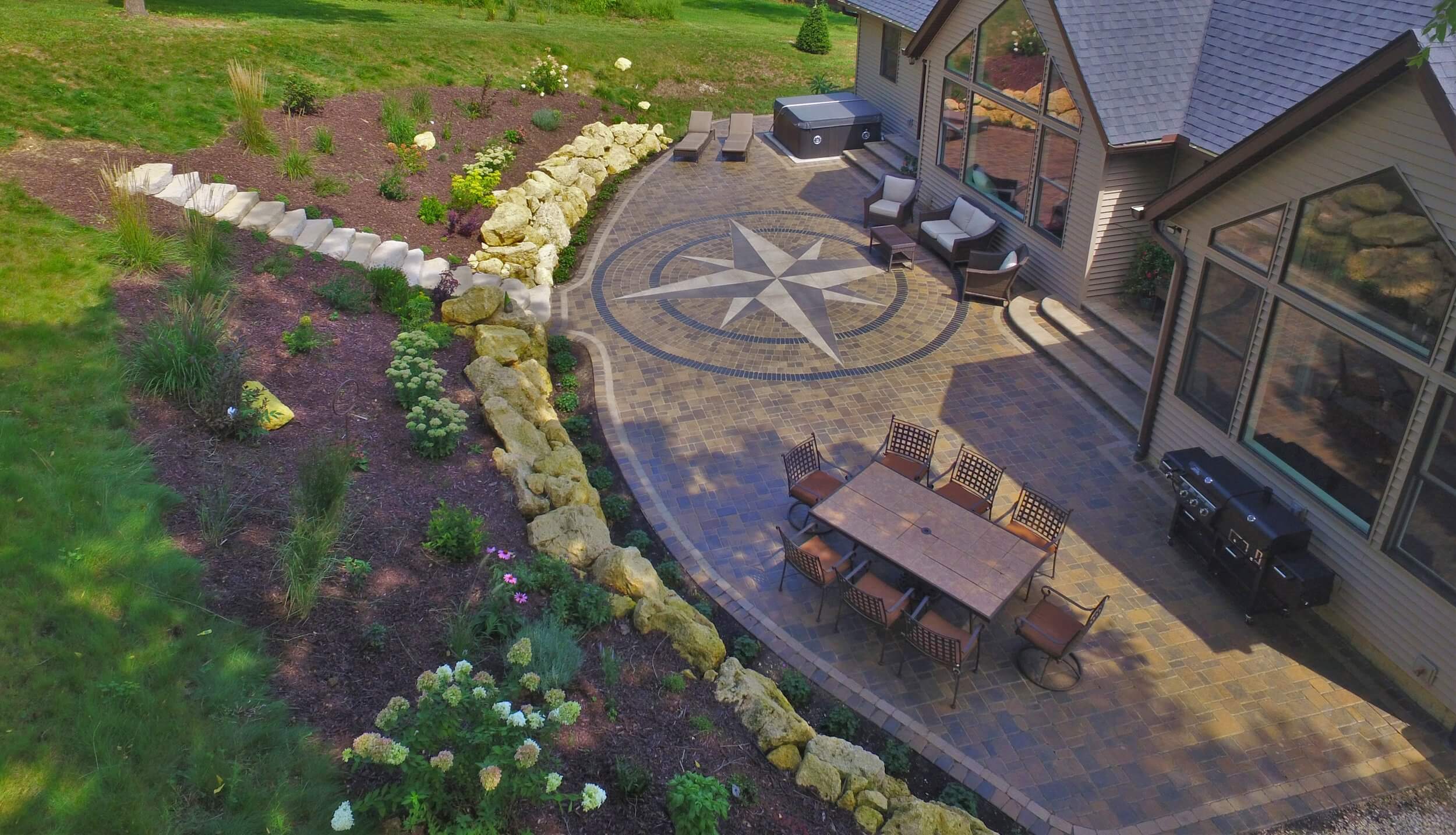A tiled Deck with a compass design